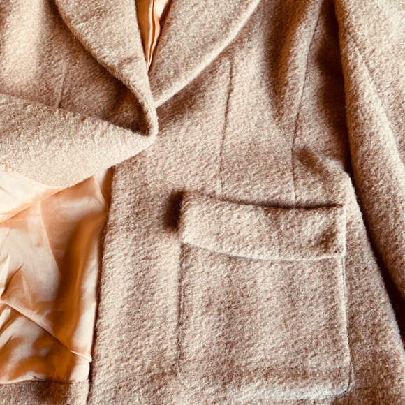 Vintage Wool-Mohair-Alpaga Winter Jacket Camel Tan Brown Oversize Cozy Blazer - Picture 4 of 8